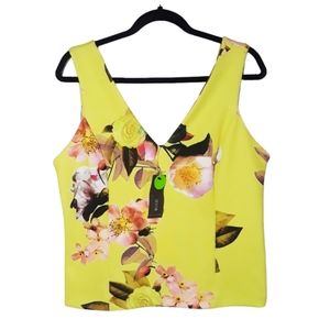 BOLD ELEMENTS Yellow Colorful Floral Print Sunday Lemon Sleeveless Top L NWT
